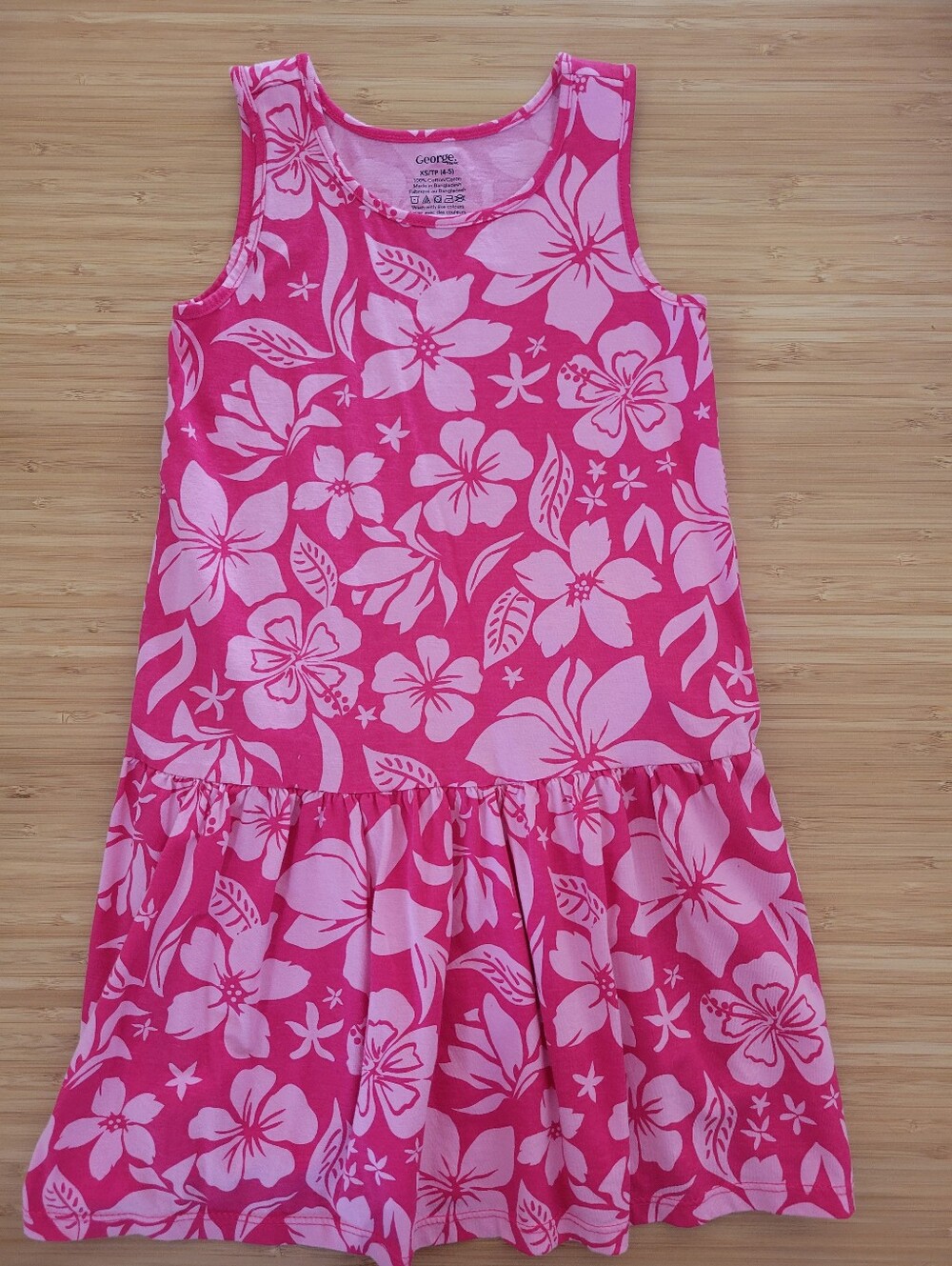 Girl 4-5 Years George Hot Pink and Light Pink Floral Tank Dress for Kids